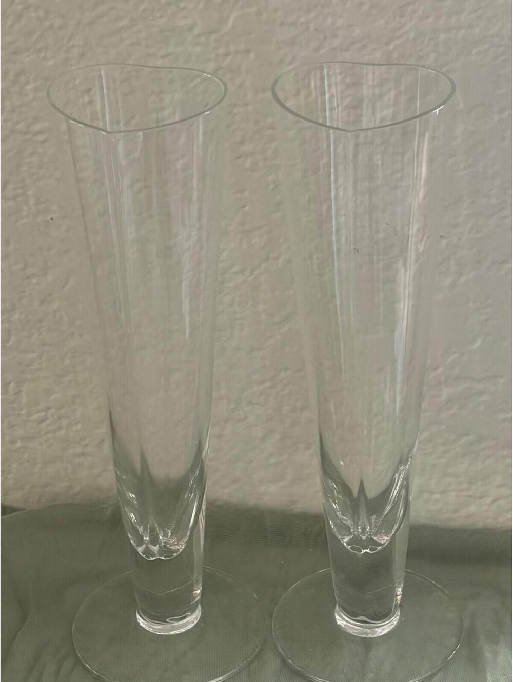 KROSNO POLAND GLASS HEART VASE SHAPED CLEAR VESSEL 9”T 2”W VTG Crate & Barrel 2